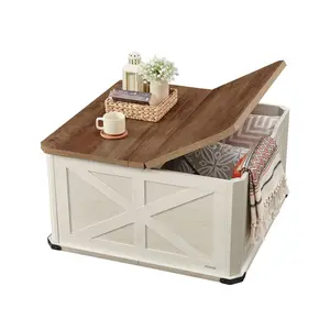 VASAGLE LIRY Collection - Farmhouse Coffee Table with Storage, Square Center Coffee Table for Living Room, with Hidden Compartment, Flip-Top Lids