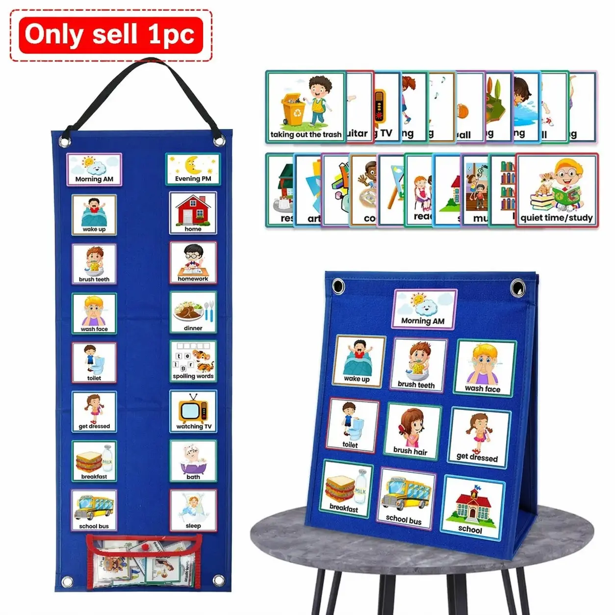Visual Schedule Chart for Kids, Daily Routine Card Set, English Affairs Pattern, Display & Bag Included, Parent-Child Interactive Game Props, Visual Learning Tools
