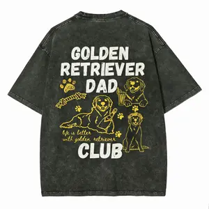 Golden Retriever Dad Club Unisex Fit Washed T-Shirt Regular Fit Casual Comfort Breathable Short Sleeve Funny T-shirts for Summer Fashion Men&Women's Top for Daily Wear 121201