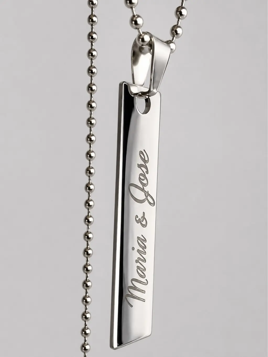 Personalized Vertical Bar Pendant Necklace | Custom Engraved Stainless Steel Name Necklace