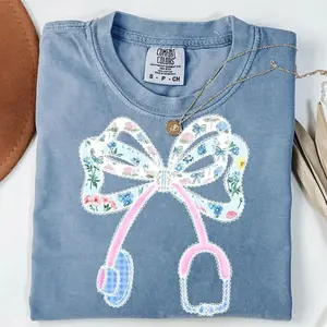 Floral Stethoscope Nurse T-Shirt, Preppy Blue Floral Nurse Tee, RN CNA Nurse Shirt, Nursing Student Gift