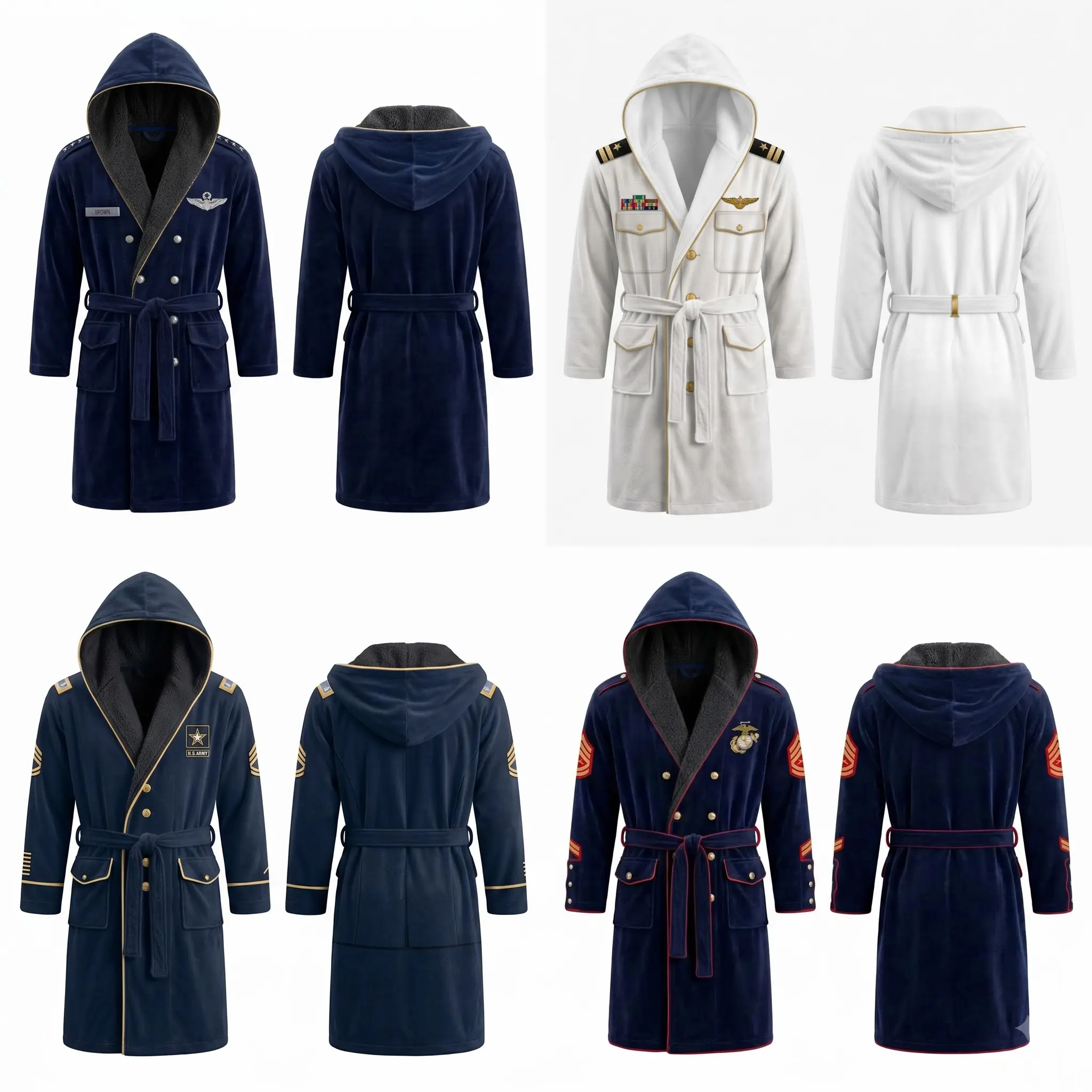 Funny ver2 3D Military Veteran Robe, Uniform Printed Plush Hooded Bathrobe, Faux Fur Fleece Sleepwear Gift for Retired Dad or Grandpa