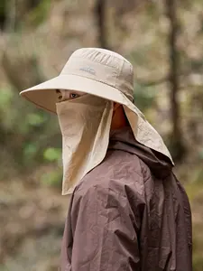 Plain Simple Outdoor Sun Hat, 90% Polyester 10% Spandex Full Face Neck Cover, Breathable Quick-Dry Wide Brim Fishing Hat, UV Protection Camping Travel Hat