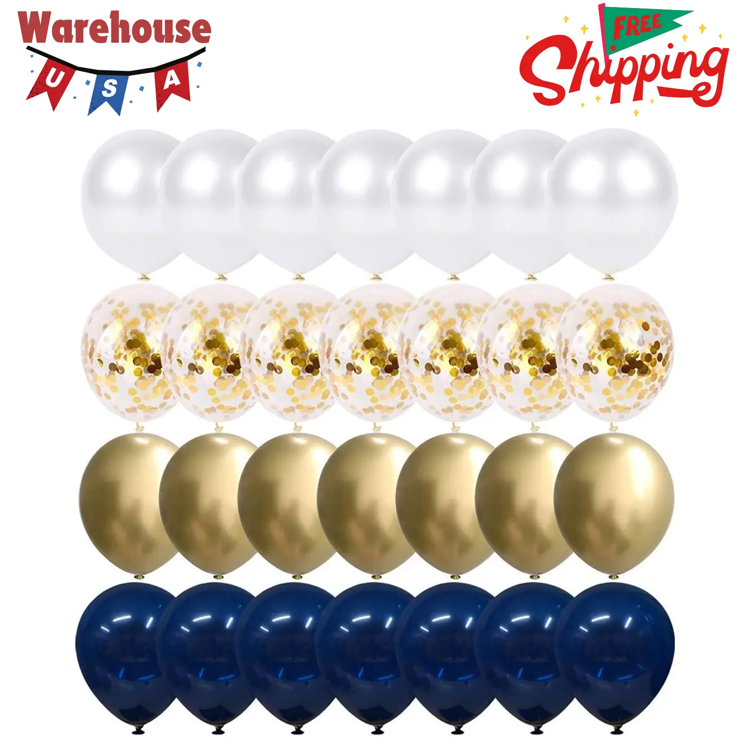 Navy Blue and Gold Confetti Balloons, 50 pcs 12 inch