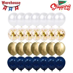 Navy Blue and Gold Confetti Balloons, 50 pcs 12 inch