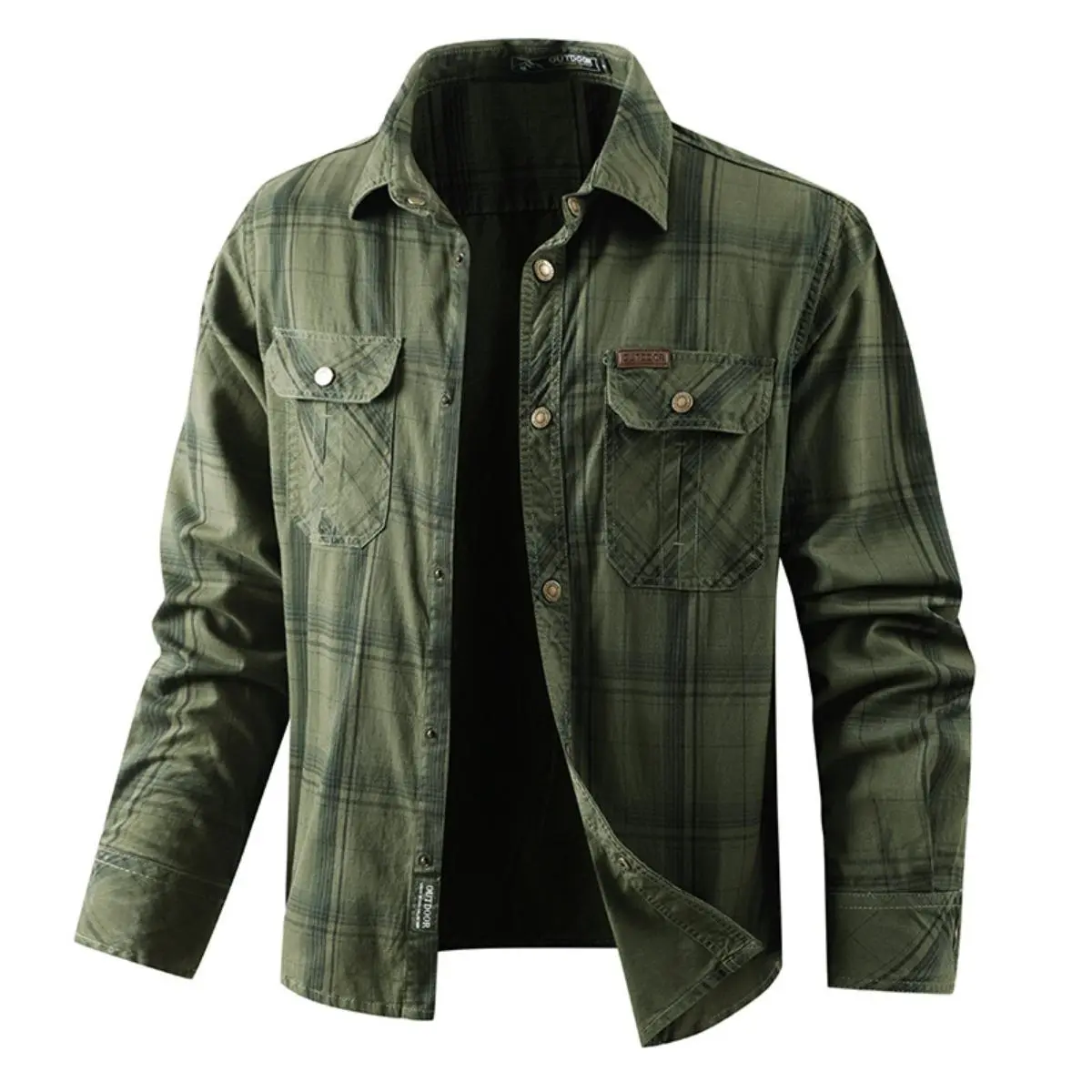 Men’s Plaid Work Shirt Jacket, Loose Long Sleeve Button Down Casual Overshirt for Spring & Autumn