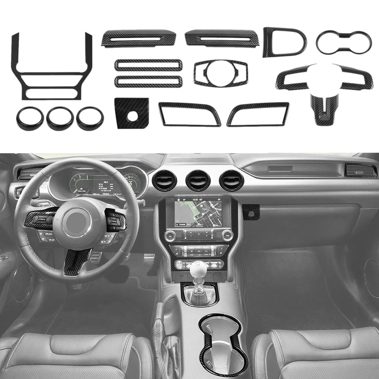 17-Item/Set Self-Adhesive ABS Car Console Covers & Center Console Protector Kit for 2015-2023 Ford Mustang, Full Interior Trim, Car Interior Moulding Accessories, Car Accessories
