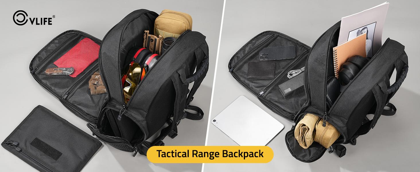 Tactical Range Backpack for Men with Stable Support, Shooting Backpack with Pistol Storage Cases, Range Bag with Removable Divider, Lockable Zipper Design Daypack for EDC Work, Black/Khaki Tactical Range Backpack for Men with Stable Support, Shooting Backpack with Pistol Storage Cases, Range Bag with Removable Divider, Lockable Zipper Design Daypack for EDC Work, Black/Khaki