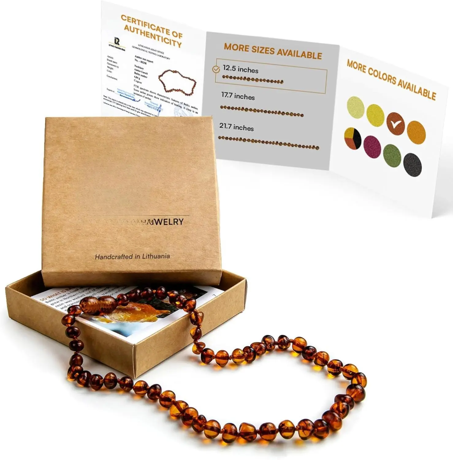 Baltic Amber Necklace (Authentic, Certified) - 12.5 inches - Unisex Jewelry - 8 Different Colors - Polished or Raw/Unpolished Real Amber Beads - Proud to Deliver Genuine Baltic Sea Wonder
