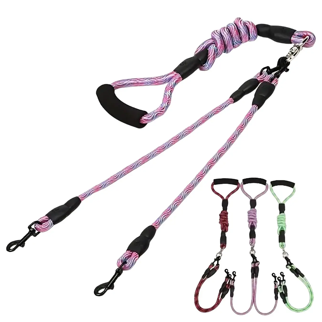 Double-ended Dog Leash, 1 Set Removable Wave Pattern Pet Leash, Pet Traction Rope, Anti-winding Pet Supplies for Outdoor Walking, Dog & Cat Accessorie