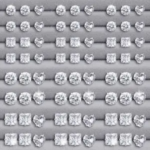 24/36 Pairs Exquisite Shiny Round Square Stud Earrings with Sparkling Artificial Crystals for Party Wedding Engagement Anniversary Jewelry Set