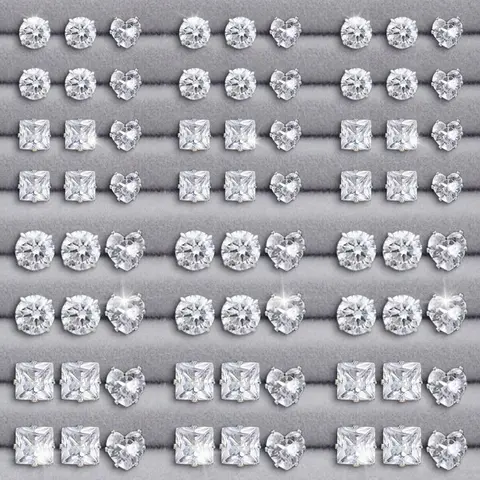 24/36 Pairs Exquisite Shiny Round Square Stud Earrings with Sparkling Artificial Crystals for Party Wedding Engagement Anniversary Jewelry Set