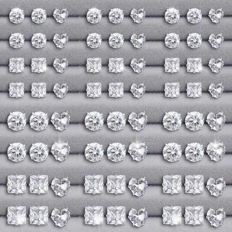 24/36 Pairs Exquisite Shiny Round Square Stud Earrings with Sparkling Artificial Crystals for Party Wedding Engagement Anniversary Jewelry Set