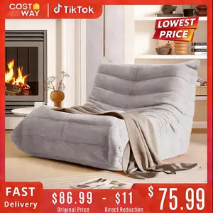 LAUSAINT HOME Giant Bean Bag Chair with Memory Foam for Adults, Ergonomic Chenille Fabric Lounger Couch for Living Room, Bedroom, No Assembly Required, Light Grey