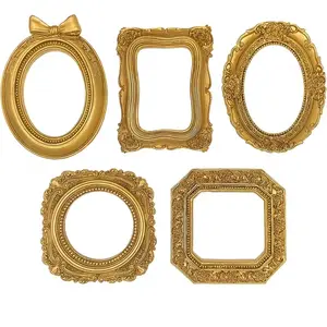 Small Picture Frames,Mini Gold Frames,Vintage Gold Frames,Table Top Decor, Magnetic Picture Frames for Refrigerator,Vintage Frame Set,Christmas Decor (5Pcs,Golden)