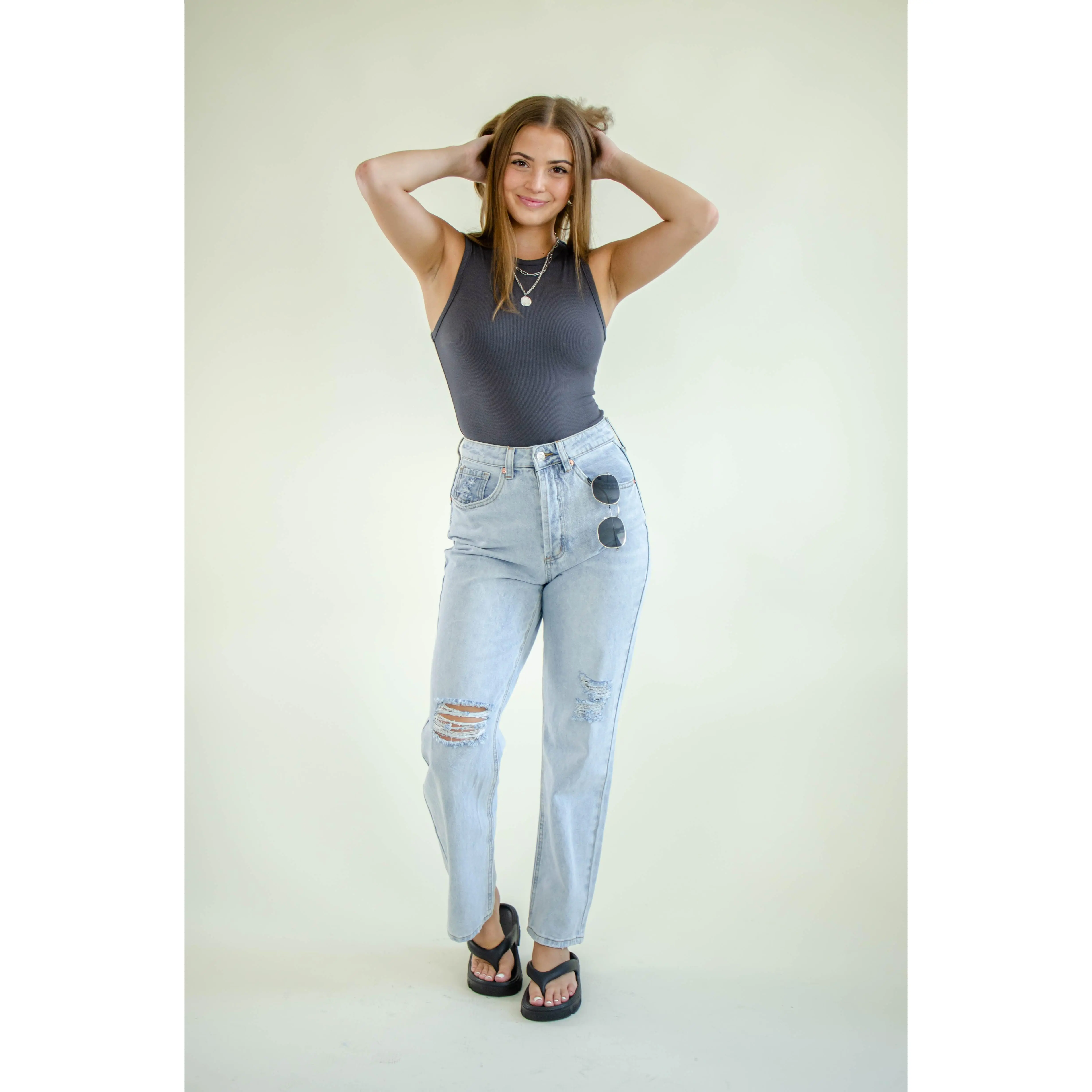 Missy Distressed High Rise Jeans Lt Acid