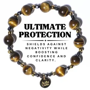 Ultimate Protection Bracelet - Tiger Eye and Hematite - Shield Negative Energy - Cleansed 10mm Natural Gemstones with Stainless Steel PVD Gold Plated | USA Handmade | Hypoallergenic | Crystal Bracelet | WaterProof | Tarnish-Free