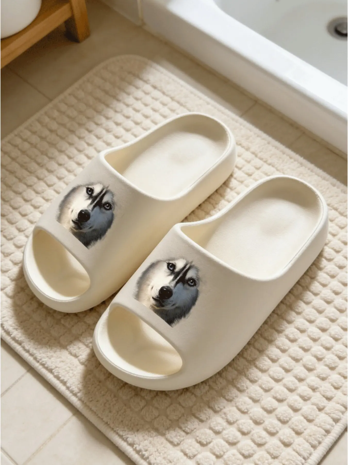 Women's Husky Print Slippers, Soft Eva Sole Anti-Slip Bath Mat, Quiet Home Use, Versatile and Cute, Perfect for All Healing Moments