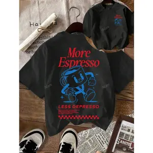 Vintage More Espresso Coffee Club Graphic Short Sleeve Round Neck Casual T-Shirt For Women Unisex Top Breathable Womenswear Solid