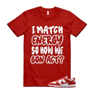 Unisex T-shirt to match Dunk St Johns University Red White 2025 Sneaker - I Match Energy. 100% Cotton. Casual Wear. Streetwear Style. T-shirt To Match Sneaker.