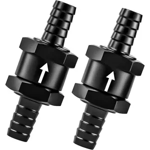 3/8 Inch 2PCS Fuel One-way Check Valve, Aluminium Alloy 10mm OD Fuel Line Check Valve One Way Non Return for Diesel Gasoline Water, Black (Set of 2)