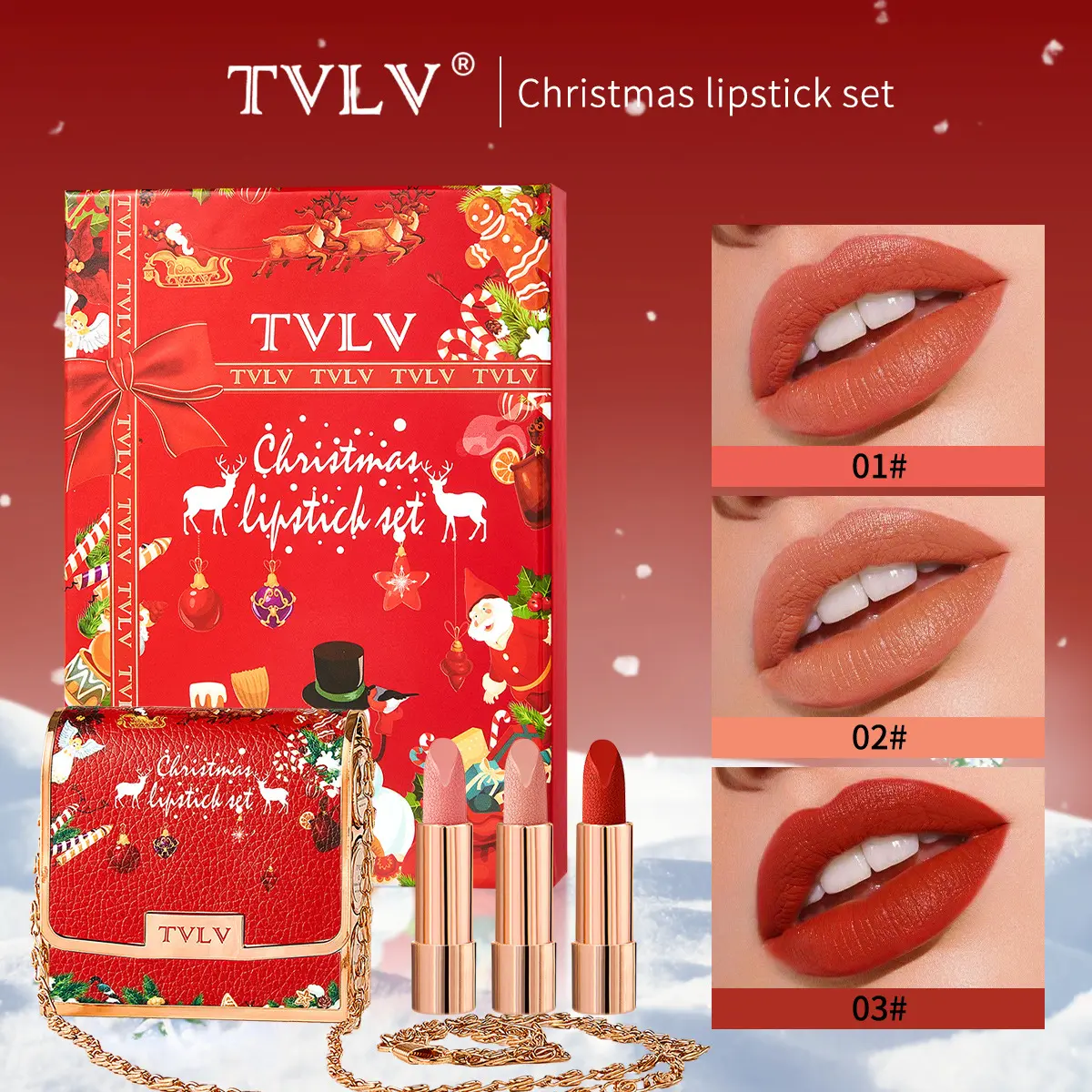 ​TVLV 3-Piece Holiday Lip Kit - Moisturizing Kiss-Proof Nude Lipsticks, The Perfect Christmas Gift & New Year Lip Set​