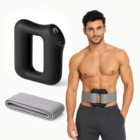 HOPHORSE Unisex Fascia Massager Belt - Hands-Free Cordless Massage Machine with Adjustable Breathable Knit Strap, 8 Relaxing Modes for Stomach & Lower Back Deep Tissue Recovery, Built-In Cells