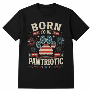 Born To Be Pawtriotic Black Graphic Tees, Patriotic Paw Print Gift Shirt