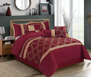 HIG 7 Piece Comforter Set -  Faux Silk Fabric Embroidered - Bed in A Bag - Breathable and Wrinkle Resistant
