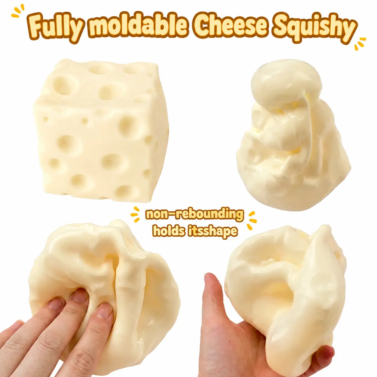 Moldable cheese squeeze toy,cheese block stress relief toy,coconut oil handmade stress relief ball,non rebounding cheese cube,cheese sensory stress relief toy,perfect for anxiety relief,relaxation,desk toy,party favor,kids and adults gift