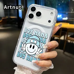 Magnetic Phone Case for iPhone 17 16  Pro Max Plus 15 14 13 12 11 Air E Boy Mama Joy Pattern Acrylic Back Shockproof Ultra Thin Mobile Phone Cover Gift for Girl
