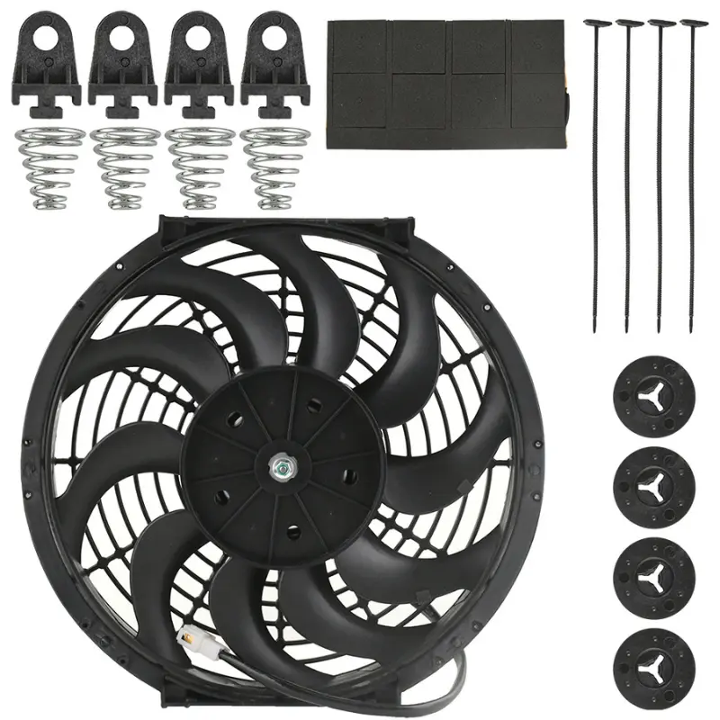 12 Inch Electric Radiator Cooling Fan 80W 12V Universal Slim Push Pull Reversible Engine Cooling Fan, High Performance Car Cooling System Replacement for Truck SUV Auto Parts Accessory with Mount Kit