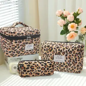 Quilted Large  Set - Leopard Print Travel Organizer with Zipper Closure and Multiple Compartments toiletry organizer bag  Padded Cosmetic Bag Set Portable Floral Cotton Cosmetic Bag Makeup Organizer Set pocket lazy magic