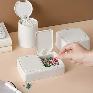 1pc Desktop Storage Box, Mini Pop-up Window with Lid - Organize Your Office Desk with This Stylish White Double Compartment Plastic Desk Organizer!
