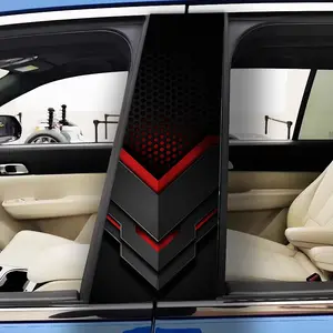 2 pieces of red and black V-shaped honeycomb texture car stickers - inspired by Van Gogh's starry night design, durable glossy vinyl material, easy to paste B-pillar stickers are suitable for cars, trucks,