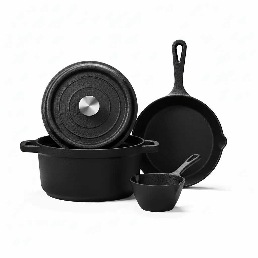PACILACK Pre-Seasoned 4-Piece Cast Iron Cookware Set - Dutch Oven, Skillets, Sauce Pot with Handle, Camping Cooking Essentials for Frying, Baking, Cookware Sets