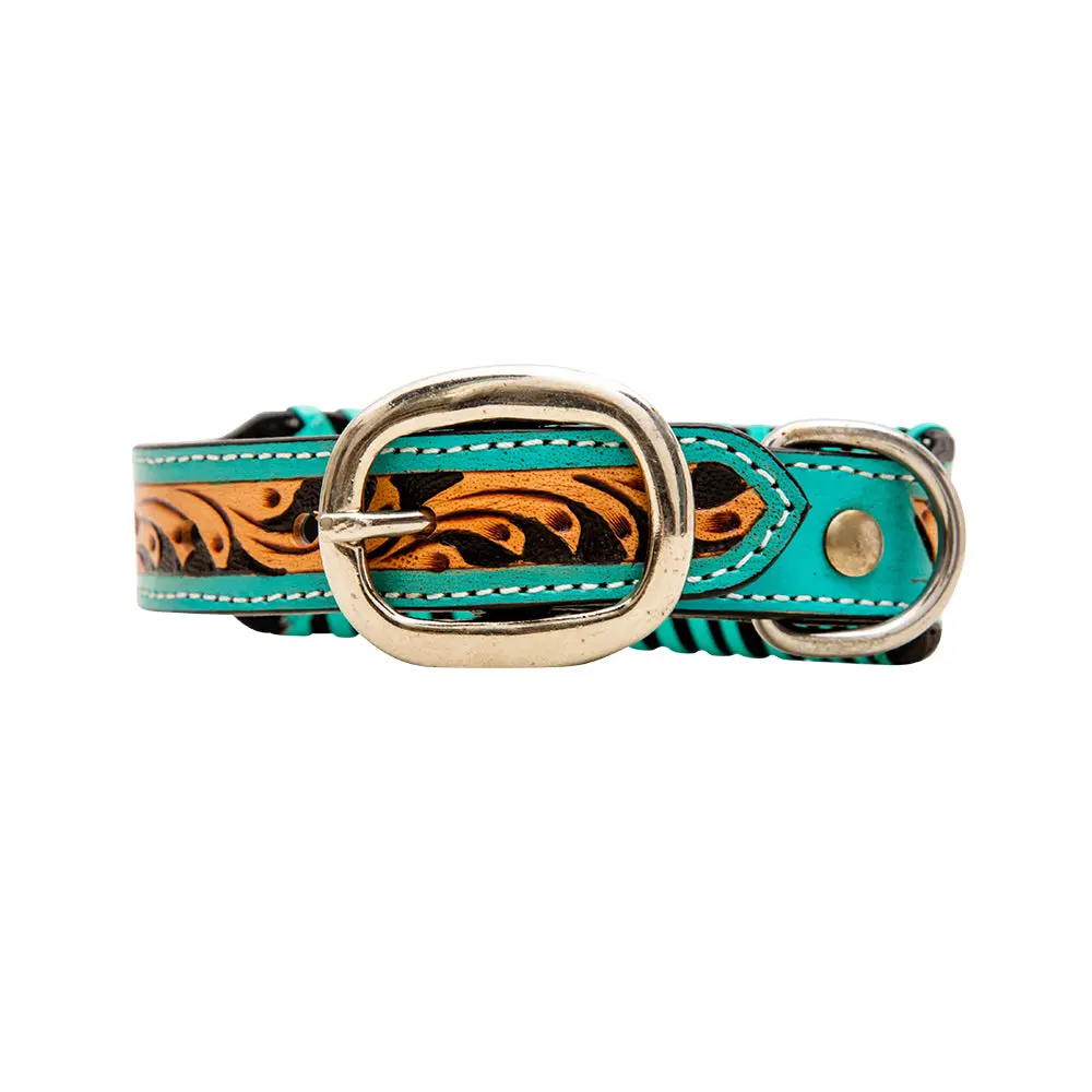 Hand-Tooled Cowhide Leather Dog Collar, Basic Pet Collar for Canines, Cowhide Tooled Leather Basic Collars