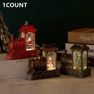 Christmas Water Filled Train Santa Tree Snowman Wind Lamp Ornament, Lighted Lantern, Festive Decoration, Night Light Gift, Holiday Decorations