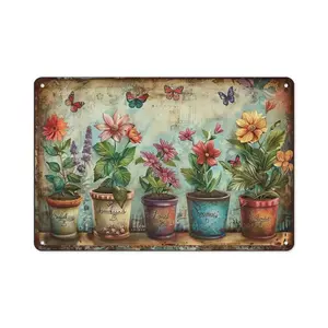 1pc 12×8 Inch Vintage Floral Butterfly Metal Sign, Rustic Distressed Aluminum Wall Decor, Pre-drilled Garden Wall Art for Home Patio Porch