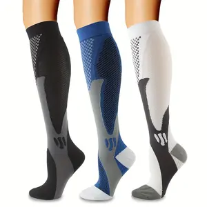 3Pairs Women's Breathable Long Compression Socks, Outdoor Running Cycling Football Compression Sports Socks, Anti-fatigue Long Socks