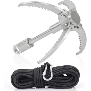 Large Grappling Hook with 65ft Nylon Rope, 4-Claw Folding Stainless Steel Hook  Outdoor Survival, Camping, Hiking, Tree Work