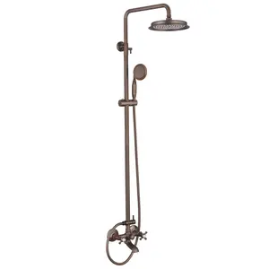 Vintage Outdoor Shower with Rainfall Head Handheld & Tub Spout 3-Function System 9-Inch Head Adjustable Height 304 Stainless Steel Classic Dual-Handle Hot & Cold Control Wall-Mounted Design