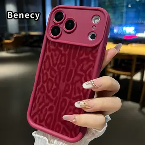 Phone Case for iPhone 17 Pro Max 16 Plus 15 14 13 12 11 Air E Burgundy leopard texture Pattern Pocket-Friendly Shockproof Silicone Protective Softcase