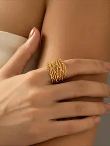 Multi Layer Gold Ring for Women | 18K Gold Plated Wide Ring | Elegant Statement Jewelry