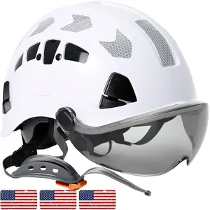 Construction Hard Hat with Visor - White Vented Hard Hats Construction OSHA Approved, ANSI Z89.1 ABS Safety Helmet,Adult Hardhats for Men Women,6 Point Suspension Hard Hat with Chin Strap