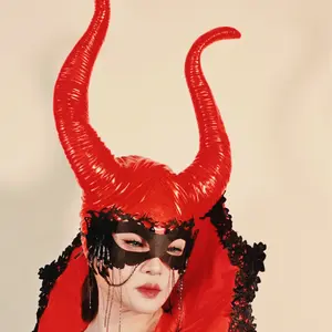 4-Piece Luxury Gothic Vampire Queen Cosplay Set | Red Devil Horn Headpiece + Elegant High Collar Lace Cape | Premium Halloween Costume for Role Play