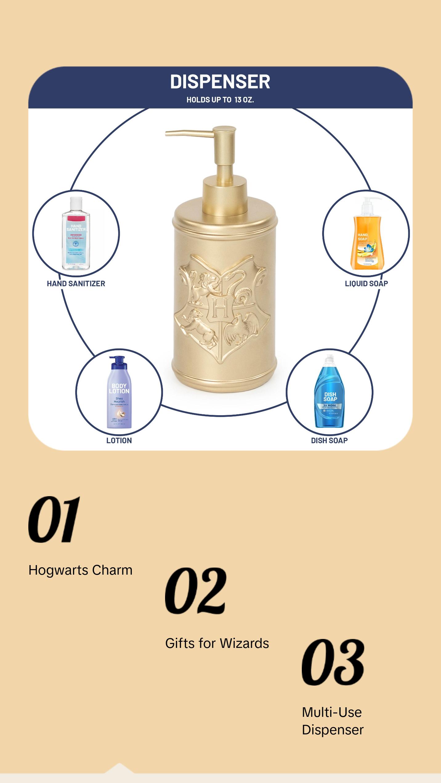 Jay Franco Harry Potter Gold Hogwarts Crest Resin Soap Dispenser Lotion Pump