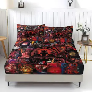 Stranger Things Season 5 non Fading Fitted Sheet,Including 1 Bed Sheet and 2 Pillowcases,Anti Slip Dust Cover Suitable for Bedrooms and Guest Rooms,Suitable for Personal Use or Gift Giving