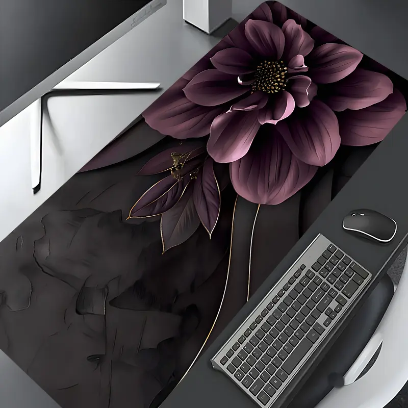 Dark Purple Floral Large Gaming Mouse Pad, Computer Mouse Pad,Aesthetic Desktop Drotection Pad,Washable Rubber Pad Non-Slip Lock Edge Multi-Size Non Slip Mousepad Suitable For Home Office,Good Gift for Family and friends,Desk Accessories