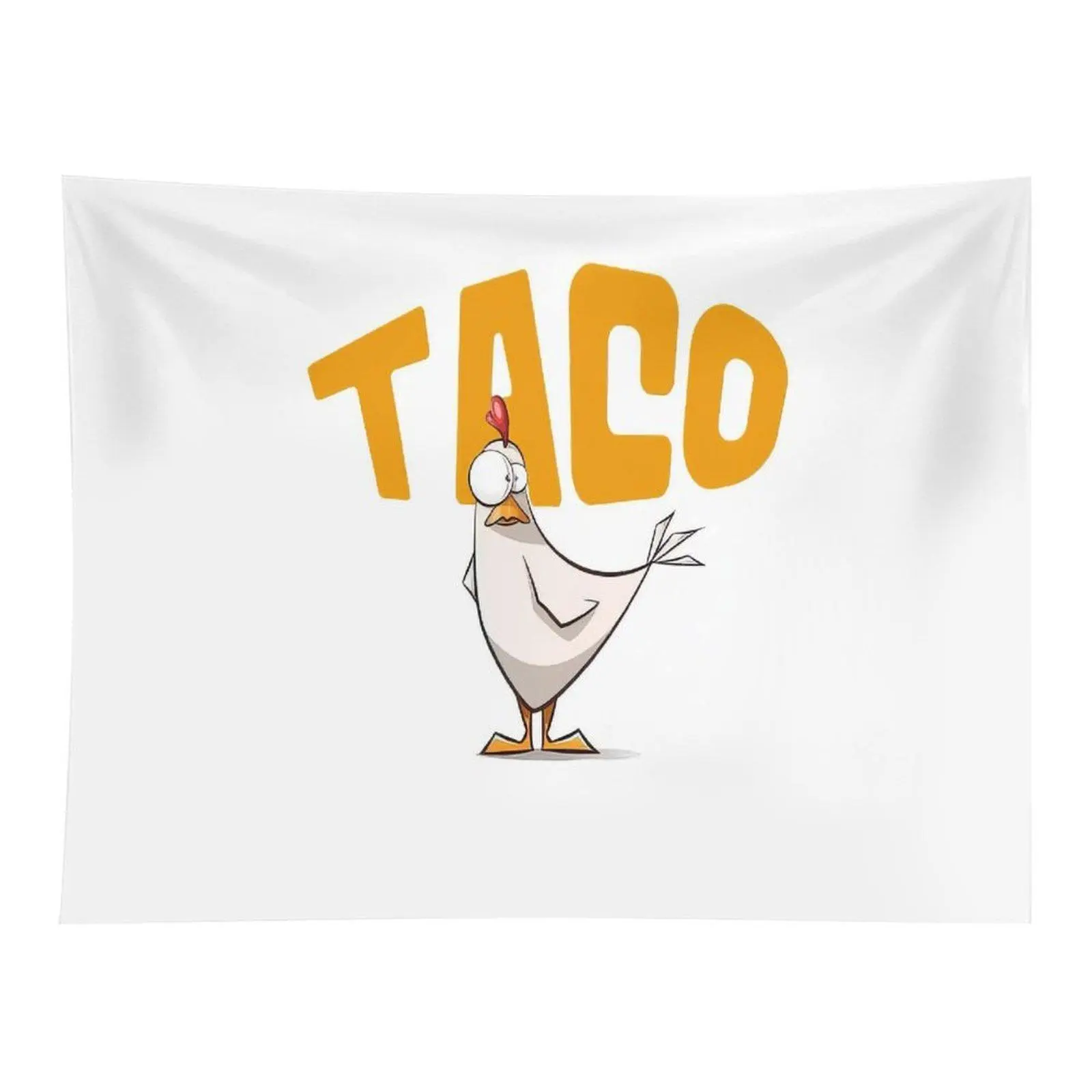 Funny Cartoon Wall Tapestry Cute Chicken Character With Large TACO Letter Graphic Simple White Background Playful Whimsical Artwork for Dorm Wall Decoration